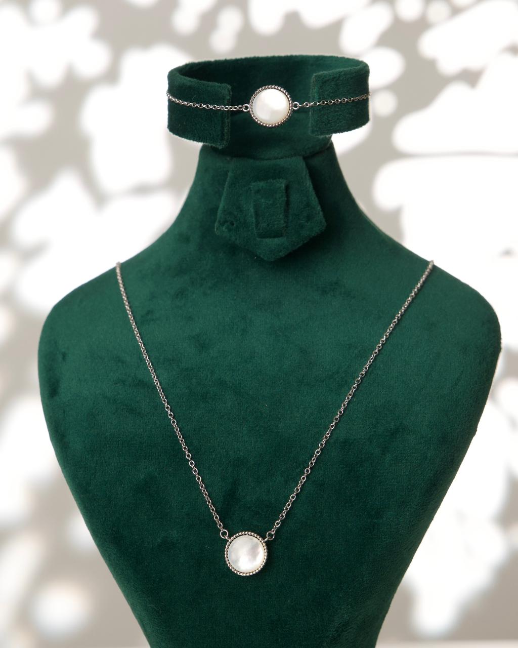 Ensemble Nacre en Argent 925 (Collier & Bracelet)